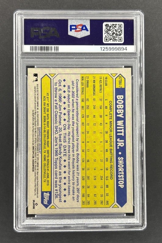 2022 Topps Update Bobby Witt Jr 1987 Topps Baseball PSA 10 #87TBU7 KC Royals RC view 2