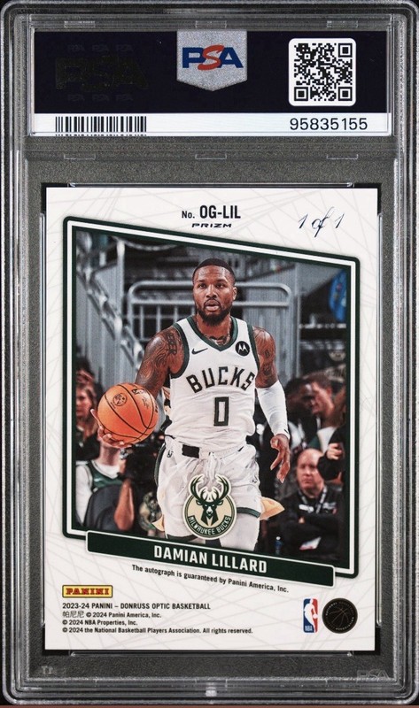 2023 Donruss Optic Damian Lillard Opti-Graphs  Auto Gold Vinyl 1/1 PSA 10 POP1 view 2