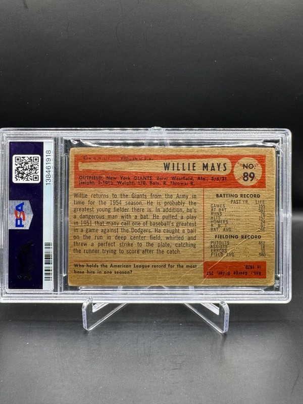 1954 BOWMAN!  WILLIE MAYS!  NEW YORK GIANTS!  #89  PSA 1!  FRESH GRADE! view 2