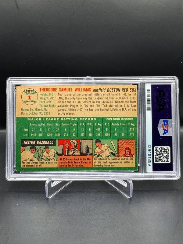 1954 TOPPS!  TED WILLIAMS!  BOSTON RED SOX!  #1  PSA 3!  FRESH GRADE! view 2