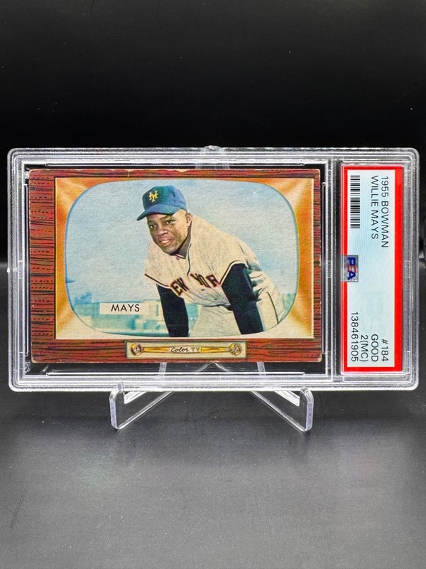 1955 BOWMAN!  WILLIE MAYS!  NEW YORK GIANTS!  #184   PSA 2 (MC)!  LOOKS NICER!