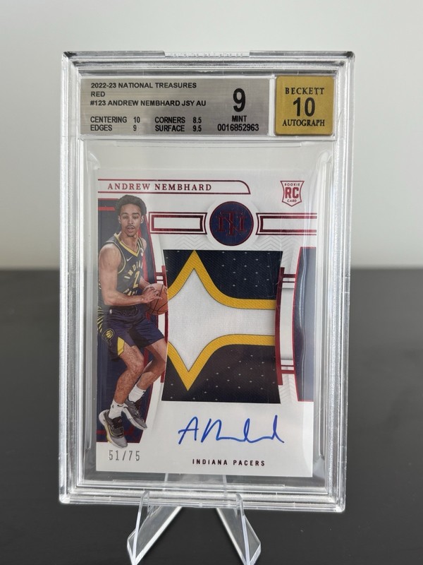 2022-23 National Treasures Andrew Nembhard Rookie Patch Auto RC RPA /75 PSA 9
