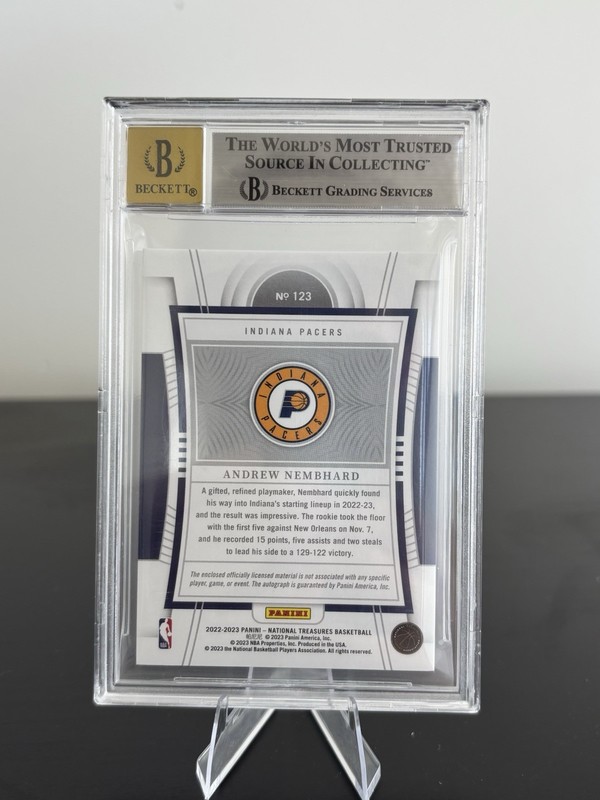 2022-23 National Treasures Andrew Nembhard Rookie Patch Auto RC RPA /75 PSA 9 view 2