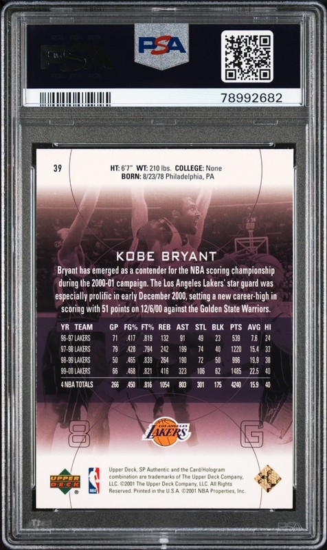 2000-01 SP Authentic #39 Kobe Bryant Los Angeles Lakers HOF MINT PSA 9 *2682 view 2