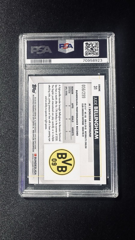 2020 TOPPS CHROME BUNDESLIGA #31 JUDE BELLINGHAM ROOKIE RC 56/299 PSA 8 view 2