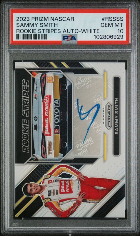 2023 Panini Prizm Nascar Rookie Stripes White Auto 5/5 Sammy Smith PSA 10 GEM MT