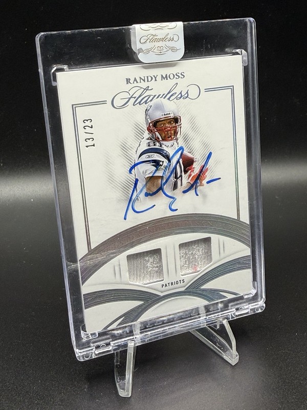 2025 Panini Flawless /23 Randy Moss Game Used Dual Patch Auto Patriots Sealed