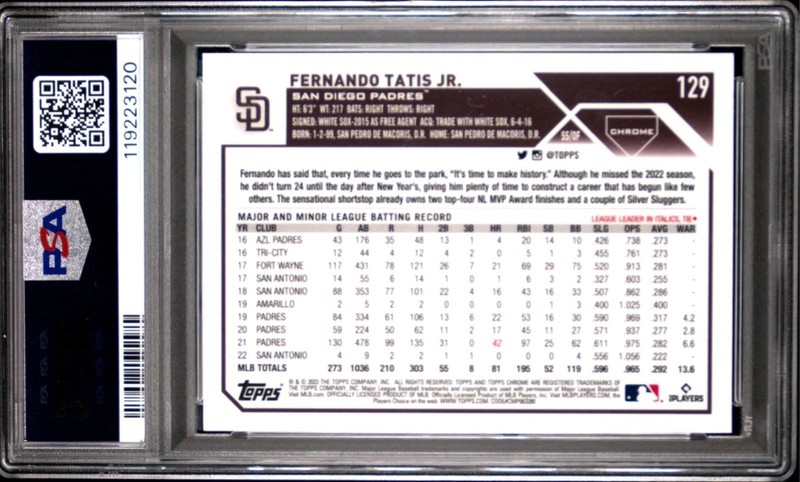 2023 Fernando Tatis Jr. PSA 9 TOPPS CHROME LOGOFRACTOR ED GOLD REFRACTOR /50  view 2