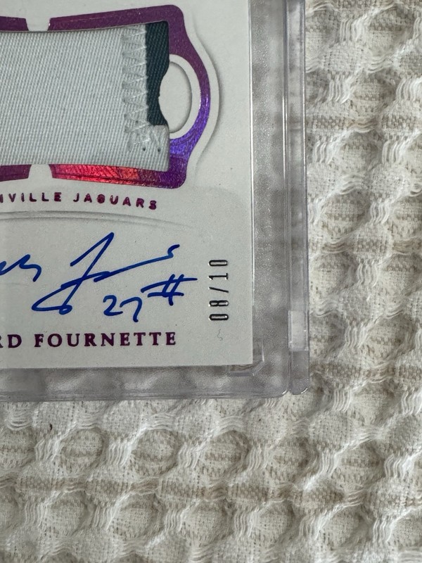 2018 Panini Flawless Patch Autographs Ruby #62 Leonard Fournette Auto Patch 8/10 view 2