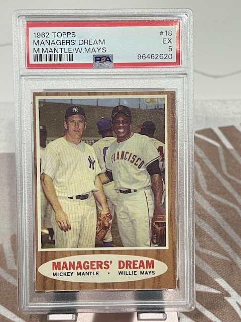 1962 Topps Managers' Dream - Baseball Greats Mickey Mantle/Willie Mays PSA 5! 