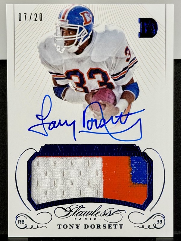 2015 Panini Flawless Tony Dorsett Greats Game Used Patch (3-Color) Auto 7/20 