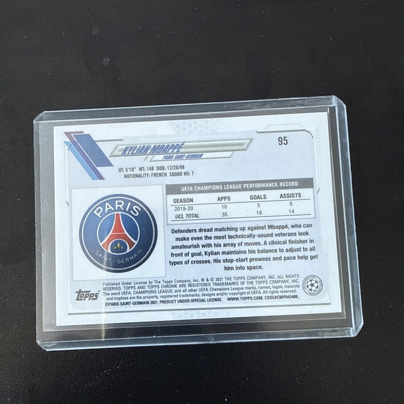 2020-21 Topps Chrome UCL Pink Wave Refractor Kylian Mbappe #95 PSG view 2