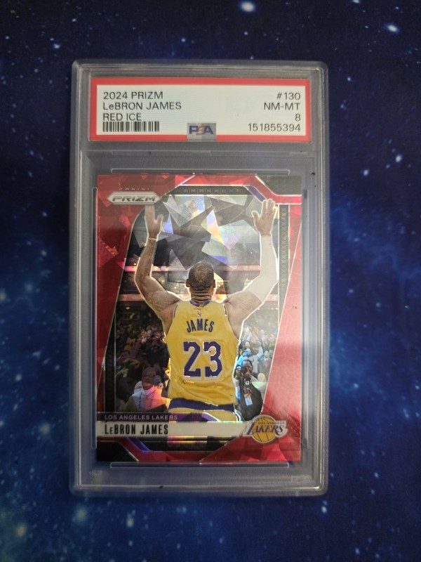 2024-25 Panini Prizm #130 LeBron James Red Ice Prizm PSA 8 NM-MT Lakers 