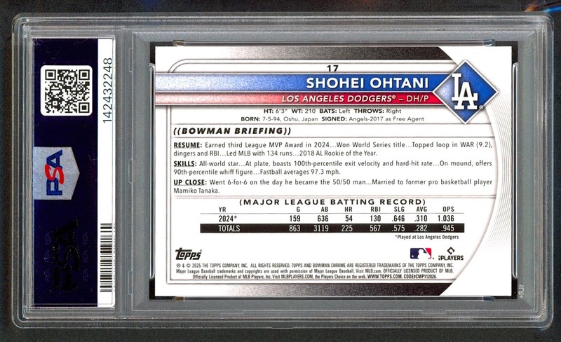 2025 Bowman Chrome Sapphire - Shohei Ohtani #17 PSA 10 view 2