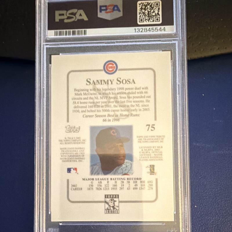 Topps 2003 Tribute Contemporary Sammy Sosa #75 PSA 9 Chicago Cubs view 2