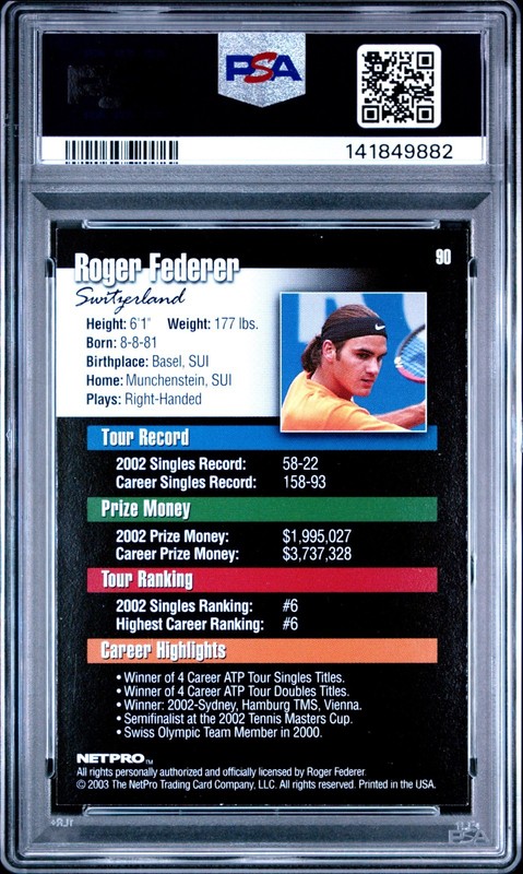 Roger Federer 2003 Netpro #90 PSA 8 Rookie RC view 2