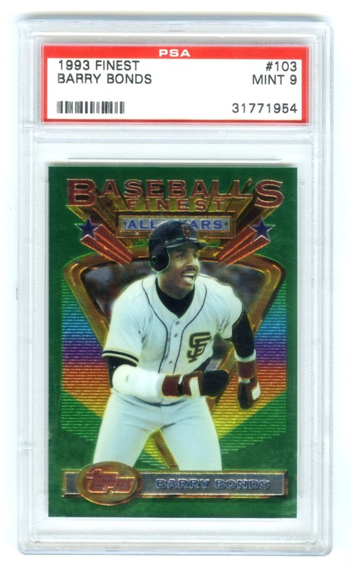 BARRY BONDS (POP 220) 1993 TOPPS FINEST PSA-9 MINT GRADED MLB BASEBALL CARD #103 view 2