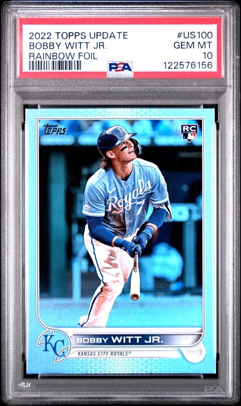 2022 Topps Update Series - Bobby Witt Jr. #US100 Rainbow Foil (RC) - PSA 10