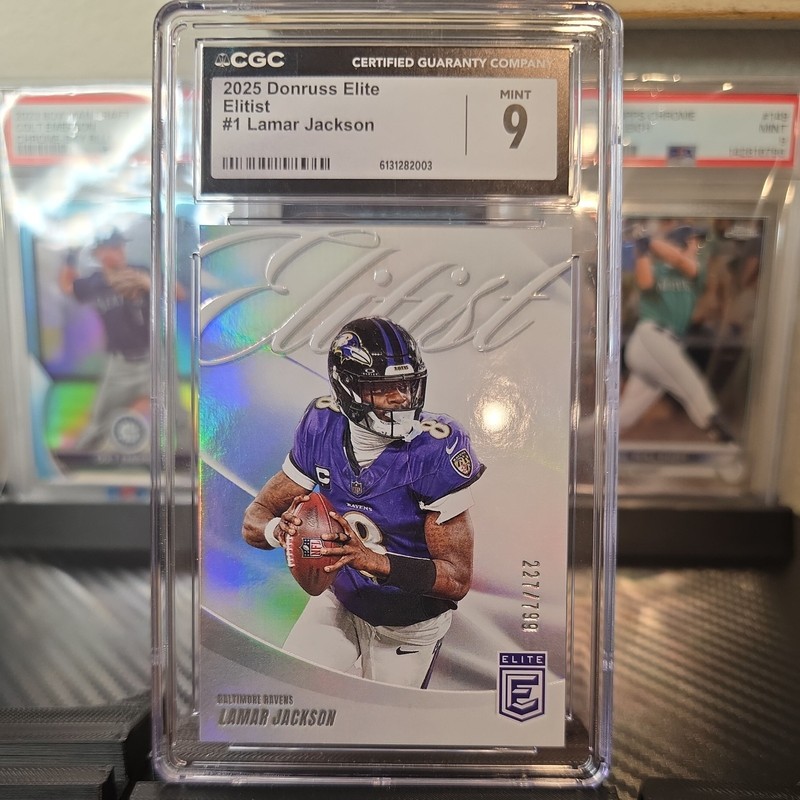 2025 Donruss Elite Lamar Jackson ELITIST Blue /75 ~ CGC 9 Mint Baltimore Ravens