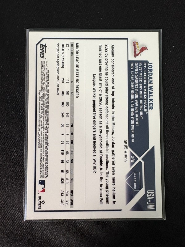 2023 Topps Chrome Update Series Sapphire Edition  Jordan Walker- Gold Auto /50 view 2