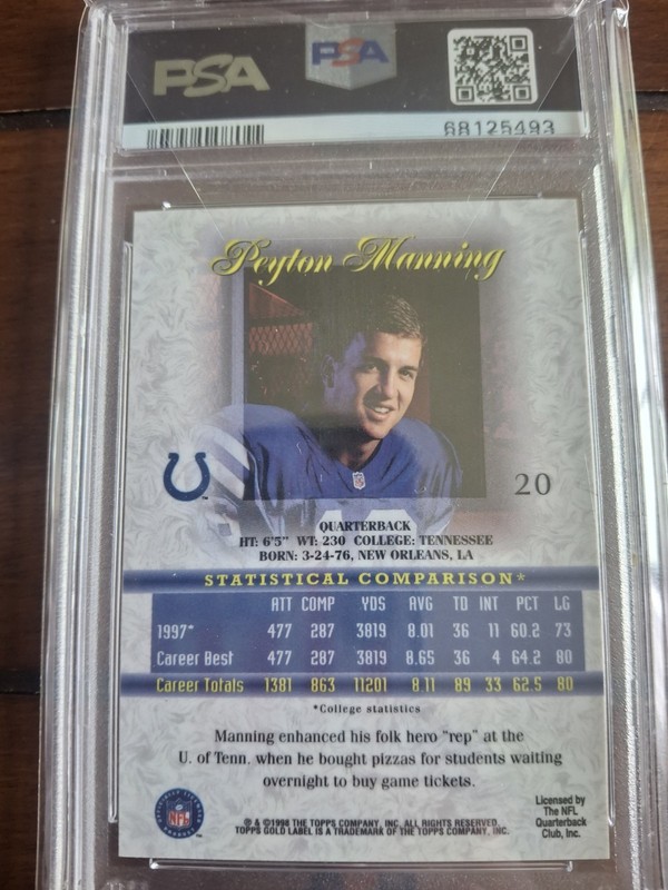 1998 Topps Gold Label - Peyton Manning #20 Class 1 view 2