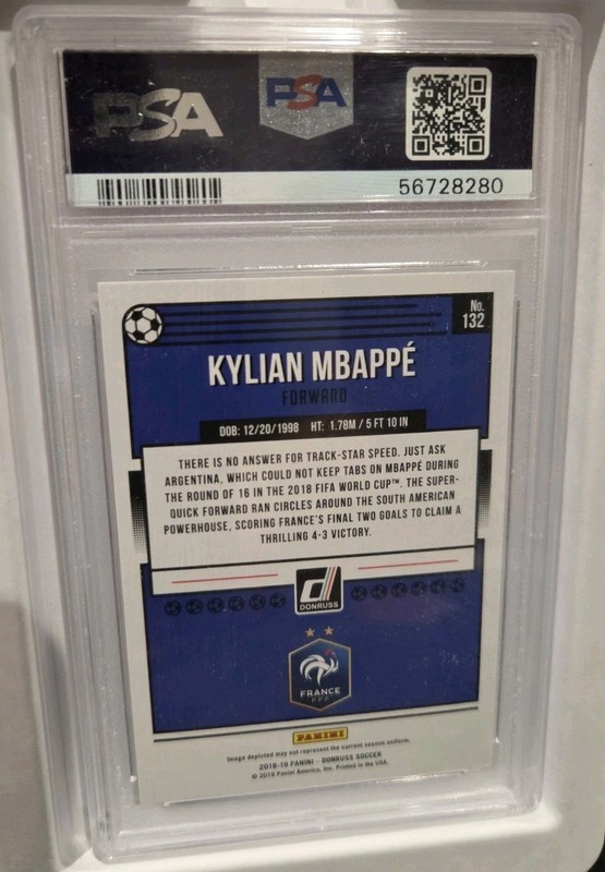 2018 KYLIAN MBAPPE World Cup Debut Rookie PSA 9 Donruss #132 France Real Madrid view 2