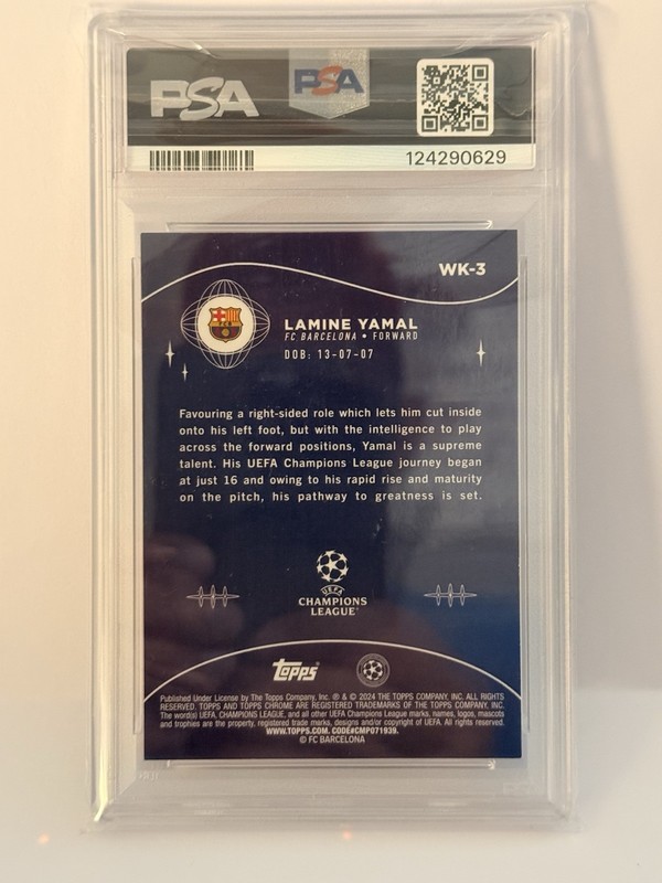2023 Topps Chrome UEFA Wonderkids Lamine Yamal ROOKIE #3 PSA 8 NM-MT view 2