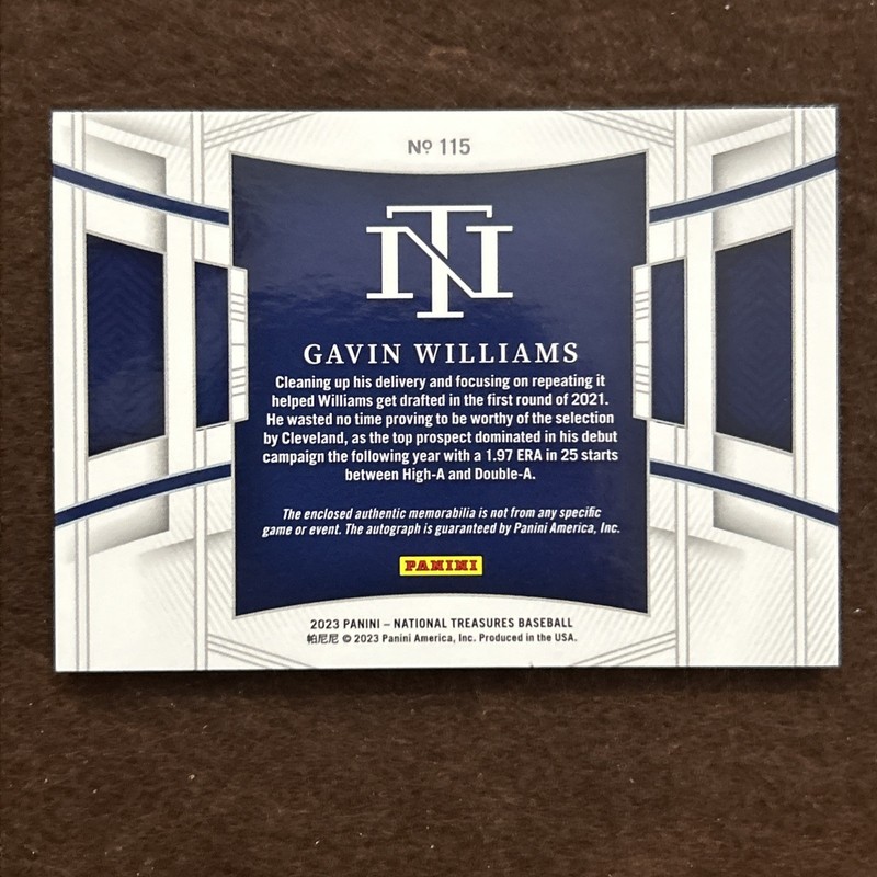 GAVIN WILLIAMS /99 AUTO 3 COLOR RELIC PANINI NATIONAL TREASURES 2023 view 2
