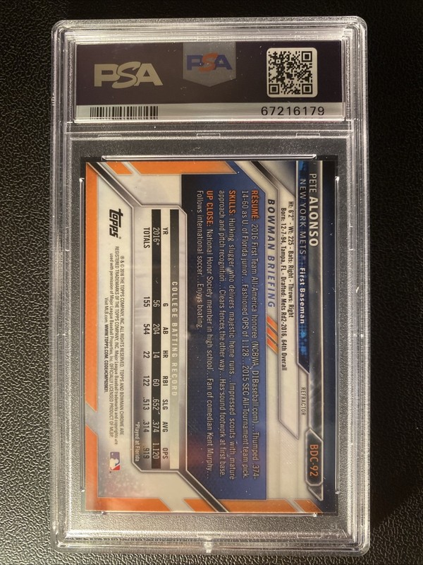 PETE ALONSO 2016 BOWMAN DRAFT CHROME REFRACTOR RC PSA 10 view 2