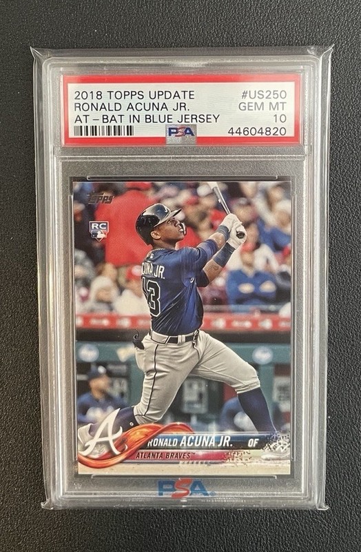 2018 Topps Update Ronald Acuña Jr. #US250 At Bat In Blue Jersey PSA 10 (RC)