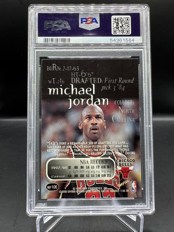 1998-99 SKYBOX THUNDER!  MICHAEL JORDAN!  CHICAGO BULLS!  #106   PSA 9!  MINT! view 2