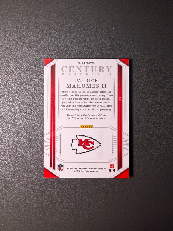 2023 Patrick Mahomes II Patch Panini National Treasures /49 #CEN-PMS KC Chiefs view 2