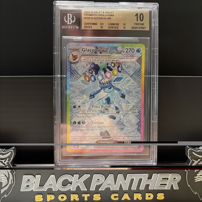 2025 Pokemon Prismatic Evolutions GLACEON EX 131/150 SIR BGS 10 PRISTINE