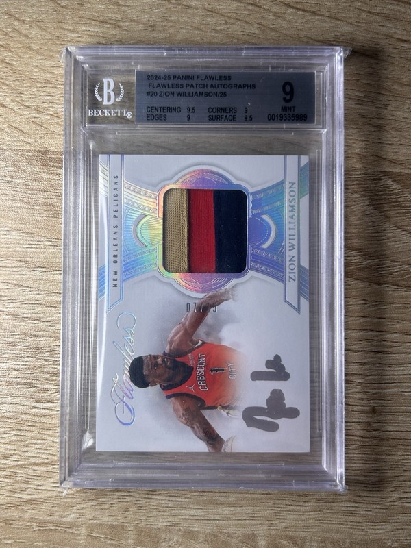 ZION WILLIAMSON 2024-25 FLAWLESS GAME USED PATCH PELICANS AUTO /25 BGS 9