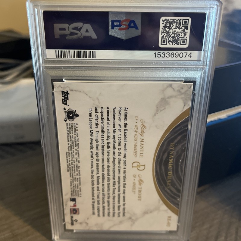 24 TOPPS DYNAMIC DUALS RIPPLE EFFECT MICKEY MANTLE/MIKE TROUT MIRROR 1/2 PSA 10 view 2