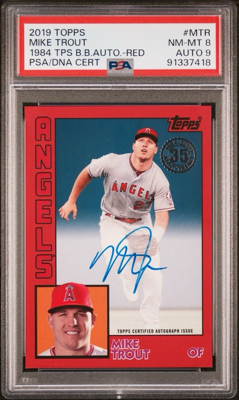 2019 Topps Mike Trout #84A-MTR 1984 Topps Auto Red /25 PSA 8 Auto 9