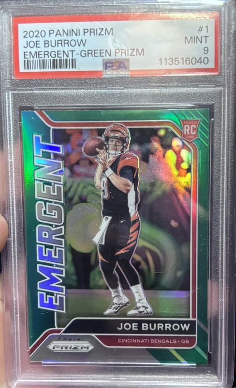 2020 Panini Prizm Joe Burrow Rookie Emergent Green Prizm #1 PSA 9