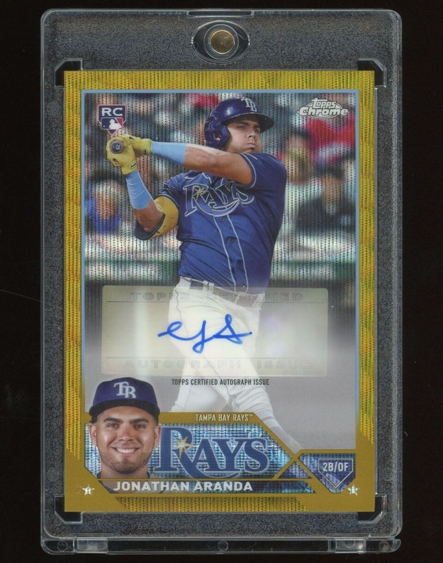 Jonathan Aranda 2023 Topps Chrome Gold Refractor RC Auto /50 Rookie Autograph