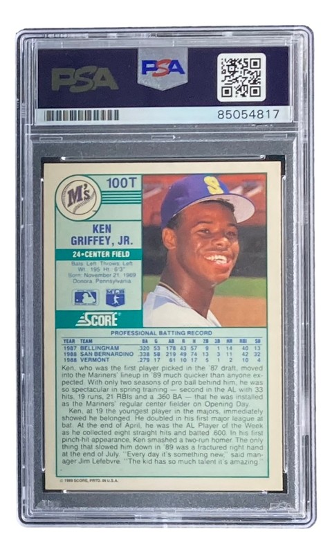 Ken Griffey Jr Signed Mariners 1989 Score #100T Rookie Card PSA/DNA Gem MT 10 view 2