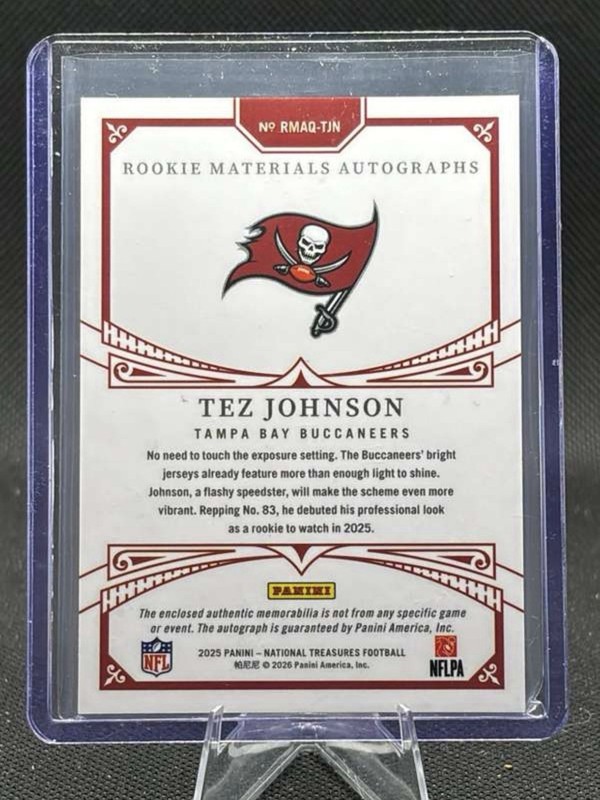 Tez Johnson 1/1 National Treasures Nike Swoosh Rookie Materials Auto #RMAQ-TJN view 2