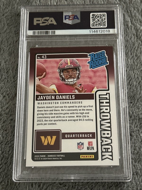 2024 Donruss Jayden Daniels Rated Rookies Throwback RC PSA 9 Mint view 2