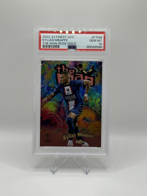 Topps 2022-23 Finest UEFA CC Kylian Mbappé The Man Rose Gold /75 FTM-8 PSA 10