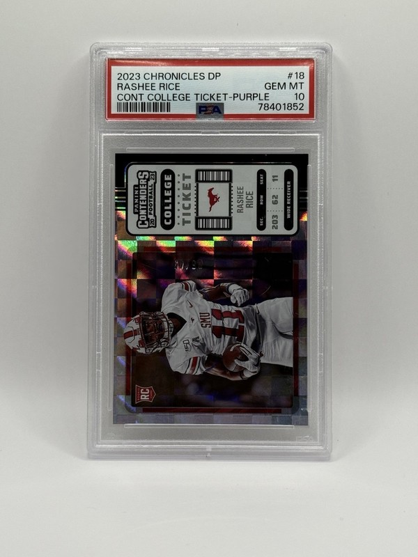 🔥 PSA 10 Rashee Rice 2023 Contenders College Ticket Purple 05 /49 Chiefs RC
