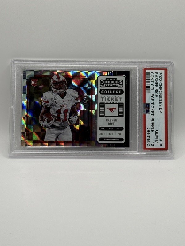 🔥 PSA 10 Rashee Rice 2023 Contenders College Ticket Purple 05 /49 Chiefs RC view 2