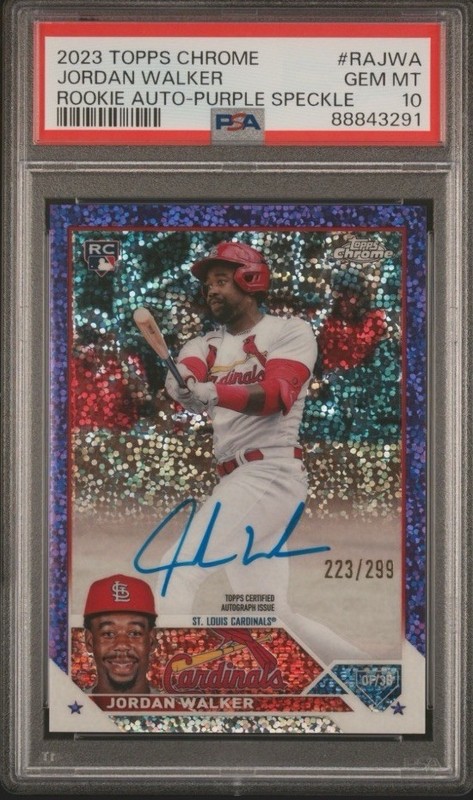 Jordan Walker  2023 Topps Chrome Purple Speckle (RC) Auto Cardinals PSA 10
