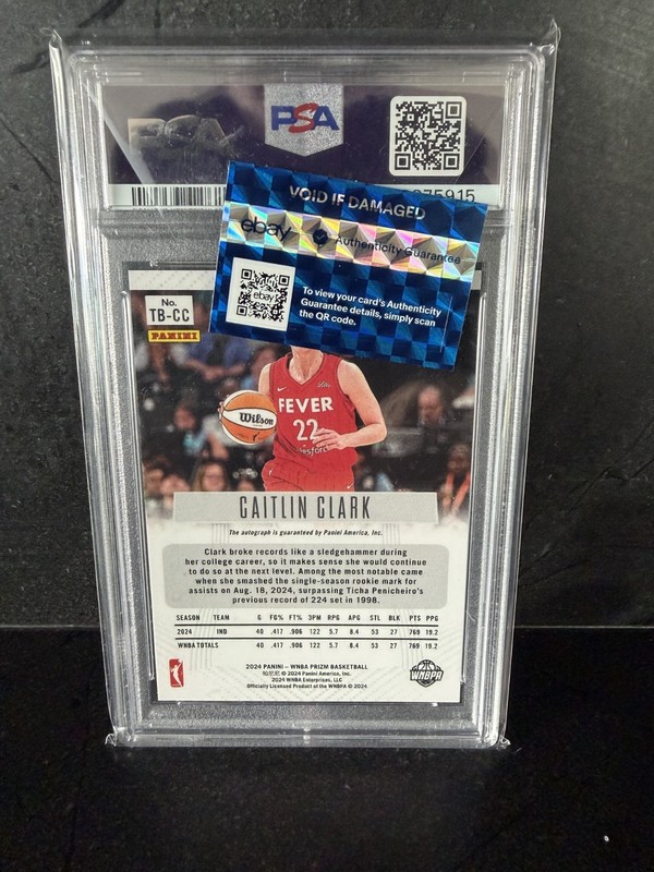 2024 Panini Prizm WNBA Throwback Signatures Caitlin Clark Rookie PSA Auto 9 view 2