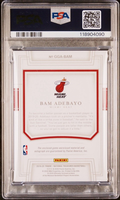 2019-20 National Treasures Bam Adebayo Game Gear Patch Auto /99 PSA 10 GAME WORN view 2