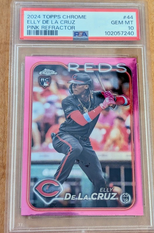 2024 Topps Chrome Elly De La Cruz Rookie #44 Pink Refractor PSA 10 Gem Mint view 1