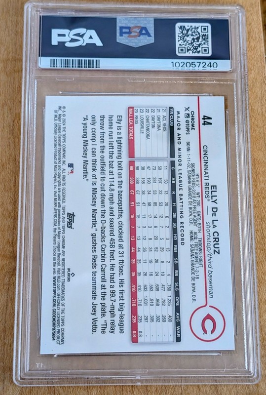2024 Topps Chrome Elly De La Cruz Rookie #44 Pink Refractor PSA 10 Gem Mint view 2