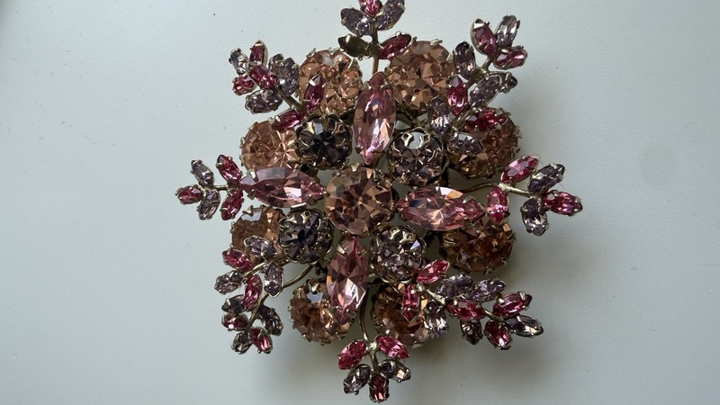 Schreiner Signed Brooch Reverse Set Domed Floral Rhinestone Pin